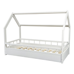 Ensemble: matelas ECO avec lit cabane 160x80cm et barreaux